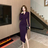 Solid Long Sleeve Elegant Dress Women Clothing Wedding Guest New Year Women Fashion High Waist Slim Evening Party Dresses