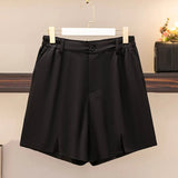 150Kg Plus Size Women Summer Shorts Loose Elastic Waist Wide Leg Hot Pants Black Hip 153cm 7XL 8XL 9XL