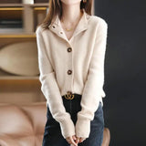 greatnfb  Vintage Korean Knitwear Sweater Women 2024 New Autumn and Winter New Cardigan Coat Long Sleeve Solid Casual Cardigan Sweater