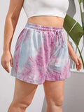 Plus Size Summer Loose Casual Shorts Women Drawstring Waist Wide Leg Tie Dye Athletic Shorts Plain Lounge Shorts Big Size 5XL