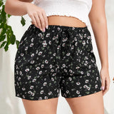 Plus Size Floral Print Summer Casual Knot Shorts Elastic Waist Boho Shorts Female Large Size Elegant Beach Shorts 5XL 6XL 7XL 8X