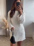 Shining Sequin Back Hollow Out Bowknot Mini Dress Women Long Sleeve Slim Short Dresses  Female Holiday Evening Party Looks