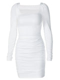 uched Solid Women Long Sleeve Mini Dress Bodycon Sexy Party Elegant Streetwear 2023 Autumn Winter Club White Clothes