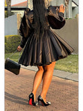 Plus Size Women'S Dress Solid Color Evening Dress Pleated And Fluffy Sleeves Elegant Commuting Mini Dress