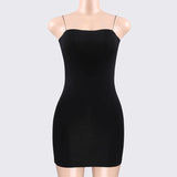 Black Sexy Dress Spaghetti Strap High Waist Sheath Club Dresses Women Short Summer Mini Sleeveless Dress QT025