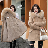 greatnfb Women Parka Fashion Long Coat Wool Liner Hooded Parkas 2024 New Winter Jacket Slim with Fur Collar Warm Snow Wear Padded Clothes