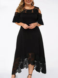 2022 Fashion Women Summer Cold Shoulder Short Sleeve Lace Patchwork Elegant Party Dress Maxi Plus Size Women Clothing