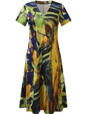 Plus Size Summer Loose Dress Women's Sexy V Neck Printed High Waist Evening Party Short Sleeve Dress