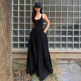 Ladies Summer Little Black Dress French Fashion Simple Sleeveless Vest Long Dress Black Halter Dress Maxi Dresses for Women