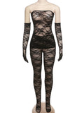 greatnfb  Weird Puss Sexy Mesh Women 2 Piece Set Skinny See Through Hipster Strapless Dress+Foot Leggings Midnight Clubwear Matching Suit