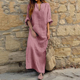 greatnfb  Summer Long Dress Cotton Linen Casual Dresses  New Striped Loose Maxi Dress Sundress Vacation Clothes For Women