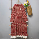 New 2024 Spring  Japanese Embroidery Round Collar Long-Sleeved Dress Midi Dress