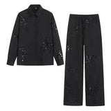 Zach Ailsa 2024 Spring New Product Women's Fashion Style Loose Beaded Decoration Embroidered Shirt Casual Pants Set