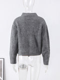 Fashion Solid Zipper Round Collar Sweater For Women High Street 2024 Autumn Winter New Casual Knitwear Long Sleeve Female Tops