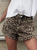 Retro Leopard Print Women Y2k Shorts Fashion Dropped Zippers Pocket Button Female Pants 2024 Spring Summer Street Lady Outwear