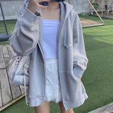 greatnfb  WEIRDO Women Zip Up Sweatshirt Casual Oversized Hooded Korean Style Hoodies Harajuku Solid Long Sleeve Lady Jacket Large Coats