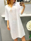 2024 Spring Oversize Cotton Linen Women Dress Black V-neck A-line Elegant Dresses Trendy Fashion Casual Loose Ladies Clothes