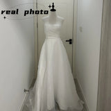 Fashion Sexy Strapless Wedding Dress Elegant A-line Sleeveless Vestido De Noiva Classic Lace Up Small Train Robe De Mariee