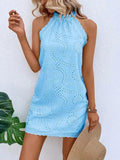 Elegant and Pretty Women's Dresses  Office Hollow Out Floral Pattern Casual Dress O-Neck Mini Straight Sleeveless Dress