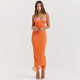 Lace Spaghetti Strap Bodycon Maxi Dress Women Robe New Patchwork Strapless Sleeveless Backless Sexy Club Party Dress 8760