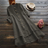 Cotton Linen Shirt Dress for Women Autumn Casual Blouse Skirt Vestidos Fashion Female Clothing Short Sleeved Loose Long Dress