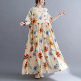 2024 New Fashion Print Floral Prairie Chic Travel Style Casual Dress Thin Soft Cotton Blend Loose Long Maxi Women Summer Dress