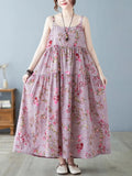 sleeveless strap cotton linen vintage floral new in dresses for women casual loose long summer dress elegant clothing 2024