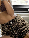 Retro Leopard Print Women Y2k Shorts Fashion Dropped Zippers Pocket Button Female Pants 2024 Spring Summer Street Lady Outwear