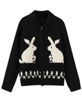 greatnfb Women Cardigan Autumn Winter Knitted Sweater Ladies Vintage Casual Zipper Jumper Female Sweet Loose Rabbit Jacquard Cardigans