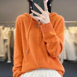 100% Cashmere Sweater Women's Hooded cardigan Fashion Loose Casual Cashmere Sweater Women's Thickened Top Coat Korean Version