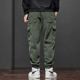 Men's Fleece Corduroy Cargo Harem Pants Winter Thickened Warm Loose Streetwear Joggers Trousers Sweatpants ArmyGreen Black