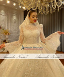 NS4714 Amanda Novias Puffy Flor Sleeves Lace Luxury Wedding Dress