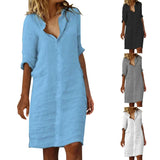 greatnfb  Vintage Cotton Linen Shirt Dresses for Women Summer Half Sleeve Loose Lapel Dress Ladies Casual Holiday Knee Length Dress Robe