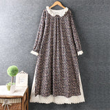 2024 Japanese   Embroidery   Cotton And Linen  Flower  Loose Long-sleeved Dress Midi Dress