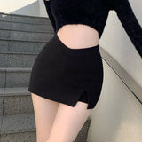 Gidyq Women Sexy Split Shorts Skirt Summer Korean High Waist Office Ladies Mini Skirt Fashion Casual Black A Line Skirts