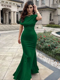 2023 Summer Dresses For Women Oblique Shoulder Pleated Evening Dress Vestidos De Mujer Elegant Maxi Robe Female