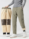 2023 New Zip Pockets Winter Men's Pants Thick Fleece Liner Graphene Fabric Knee Warm Straight Casual Pants Thermal Trousers Male