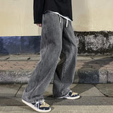 2023  Men's Jeans Korean Version Student Casual Pants High Street Straight Loose Wide Leg Jeans Black Grey  Blue Baggy Jeans