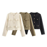 greatnfb  UNIZERA 2024 Winter New Product Women's Fashion and Casual Versatile Round Neck Flip Decoration Short Suit Coat