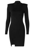 Women Spring Autumn Long Sleeve Bodycon Soild Color Black Slim Package Hip Mini Dress  Female Clothing Streetwear