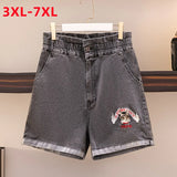 New 2022 Summer Plus Size Women Jeans Shorts For Women Large Size Gray Pocket animal Cotton Denim Shorts 3XL 4XL 5XL 6XL 7XL