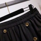 New 2022 Ladies Summer Plus Size Shorts Women Large Size Loose Casual Wide Leg Button Pocket Black Shorts 3XL 4XL 5XL 6XL 7XL