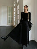 Vintage Knitting Maxi Wedding Dresses for Women Clothing O Neck Office Lady Casual Pockets Bodycon Midi Dress Winter 2023 Black