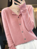 Long Sleeve 100% Pure Merino Sweaters Wool Spring Autumn Cashmere Women Knitted  O-Neck Top Cardigan Clothing Tops