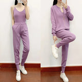 Autumn Knitted Women Sets Solid Sexy Vest Long Sleeve Zipper Cardigans Elastic Waist Pants 3pcs Sets Tracksuits Clothing Women