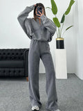 Fashion Solid Women Tracksuit Casual O-neck Long Pant Sets 2023 Autumn Long Sleeve Zipper Coat Loose Pant Chic Female Sportswear