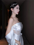 France Vintage Wedding Evening Party White Dress Women Princess Dresses Patchwork Long Sleeve Vestidos Korean Chic Clothes New