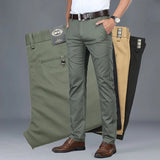 Cotton Casual Pants Mens Clothing Straight Business Green Black Khaki Trousers Male Brand 2023