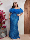 Plus Size Women Party Dresses New Fashion Strapless Mesh Splicing Elegant Sequin Wedding Dresses Large Size Female Evening Dress