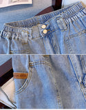 New 2023 Ladies Summer Plus Size hot pants For Women Large Size Loose Blue Cotton Pocket Denim Shorts 3XL 4XL 5XL 6XL 7XL